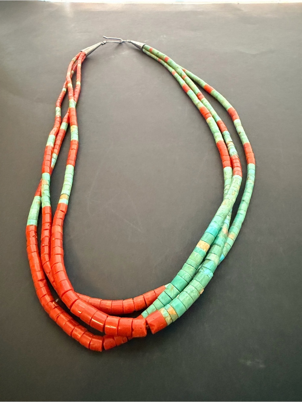 Vintage Turquoise Coral 3-Strand Heishi Southwestern Estate Necklace